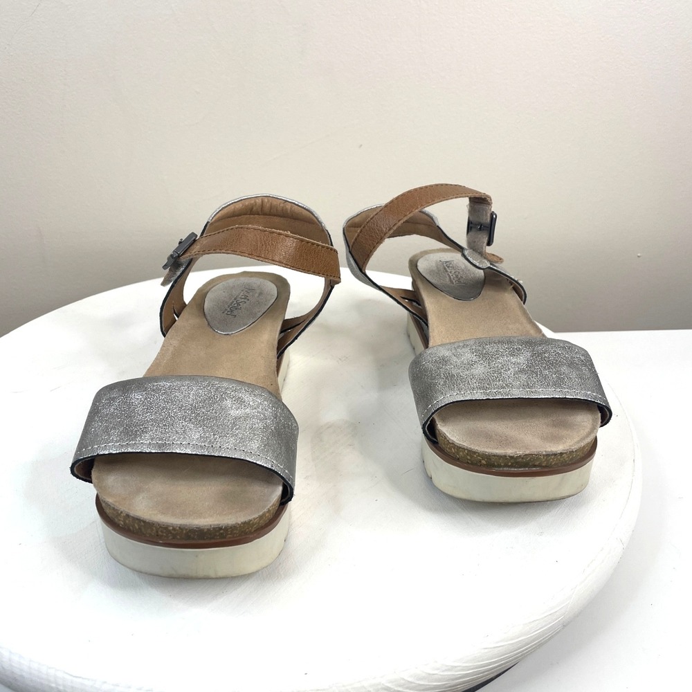 Josef Seibel Shoes Womens 40 9.5 Silver Strappy Sandals Platform Comfort Buckle - Picture 4 of 10